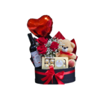 Box Presente Romântico com Rosas, Vinho, Chocolate e Urso