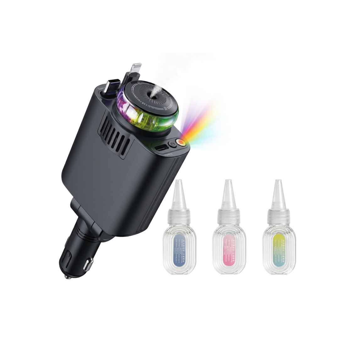 Isqueiro Automóvel Starry Sky com Ambientador e Cabos USB-C e Lightning D